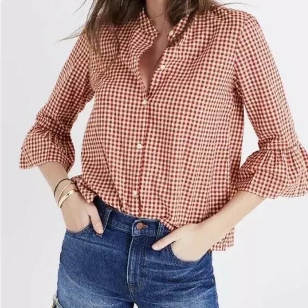 🚫SOLD — Madewell gingham bell sleeve top S